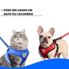 Guia Coleira de Malha Flexível com Colete Peitoral Ajustável para Cão Cachorro Gato Animais